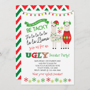 Llama Ugly Sweater Party Invite Kaart