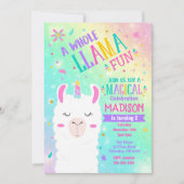 Llama Unicorn Birthday Invitation Magical Party Kaart (Voorkant)