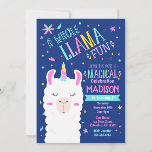 Llama Unicorn Birthday Invitation Magical Party Kaart