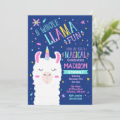 Llama Unicorn Birthday Invitation Magical Party Kaart (Staand voorkant)