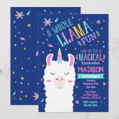 Llama Unicorn Birthday Invitation Magical Party Kaart (Voorkant / Achterkant)