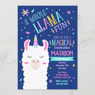 Llama Unicorn Birthday Invitation Magical Party Kaart