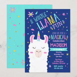 Llama Unicorn Birthday Invitation Magical Party Kaart