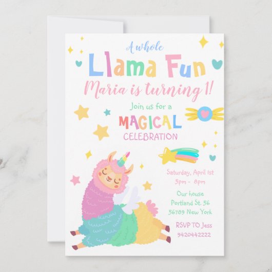 Llama Unicorn Llamacorn Kids Verjaardag Kaart (Voorkant)