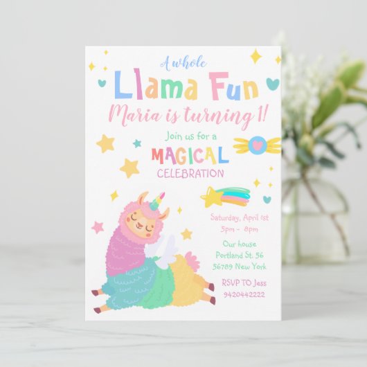 Llama Unicorn Llamacorn Kids Verjaardag Kaart (Staand voorkant)