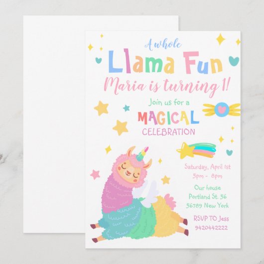 Llama Unicorn Llamacorn Kids Verjaardag Kaart (Voorkant / Achterkant)