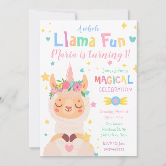 Llama Unicorn Magische Partij Kinderen Verjaardag Kaart (Voorkant)