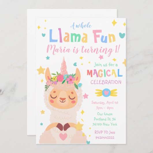 Llama Unicorn Magische Partij Kinderen Verjaardag Kaart (Voorkant / Achterkant)