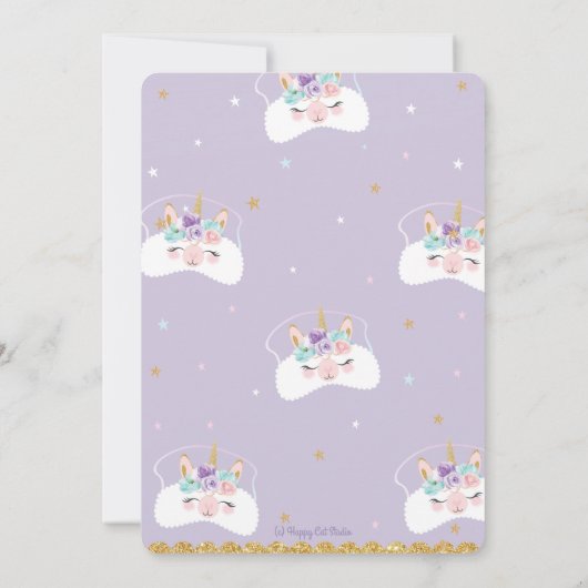 Llama Unicorn Sleepover Birthday Party Slumber Kaart (Achterkant)