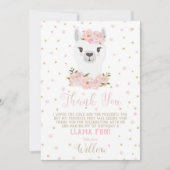 Llama Verjaardag Dank u kaart Blush Floral Meisje (Voorkant)