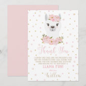 Llama Verjaardag Dank u kaart Blush Floral Meisje (Voorkant / Achterkant)