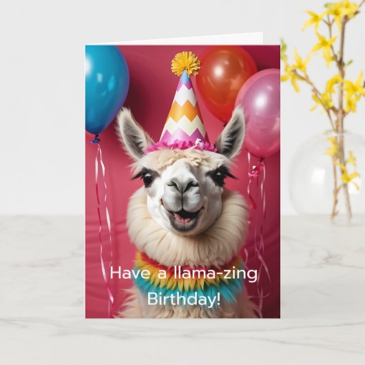 Llama Verjaardag Een lama-zing verjaardag! Kaart (Gele Bloem)