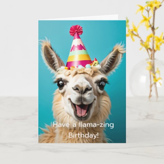 Llama Verjaardag Een lama-zing verjaardag! Kaart (Gele Bloem)