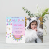 Llama Verjaardag Foto uitnodiging (Staand voorkant)