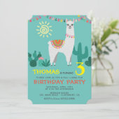 Llama verjaardag jongen uitnodiging (Staand voorkant)