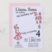 Llama Verjaardag Meisje lavendar en sinaasappel Kaart (Voorkant / Achterkant)