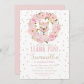 Llama Verjaardag Uitnodiging Blush Bloemen Meisje (Voorkant / Achterkant)