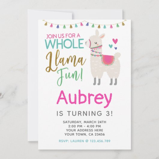 Llama Verjaardag Uitnodiging - Pas het zelf aan (Voorkant)