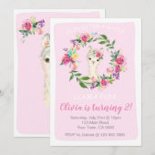 Llama Verjaardag Uitnodiging voor een Meisje (Voorkant / Achterkant)