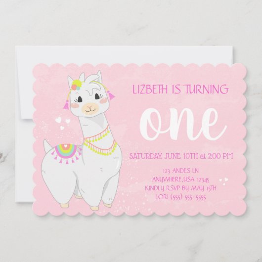 Llama Verjaardag Uitnodigingen | Fiesta-thema (Voorkant)