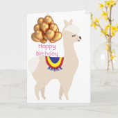 Llama verjaardag, Verjaardagsballonnen Kaart (Gele Bloem)