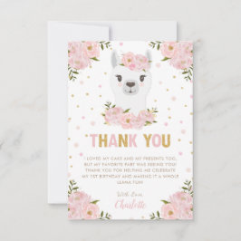 Llama Verjaardagsfeest Blush Roze Bloemen Bedankkaart