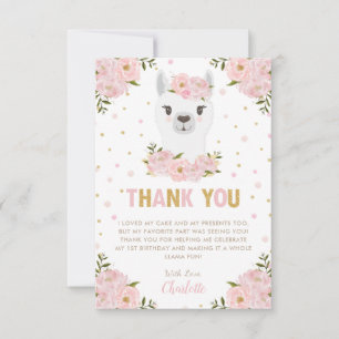 Llama Verjaardagsfeest Blush Roze Bloemen Bedankkaart