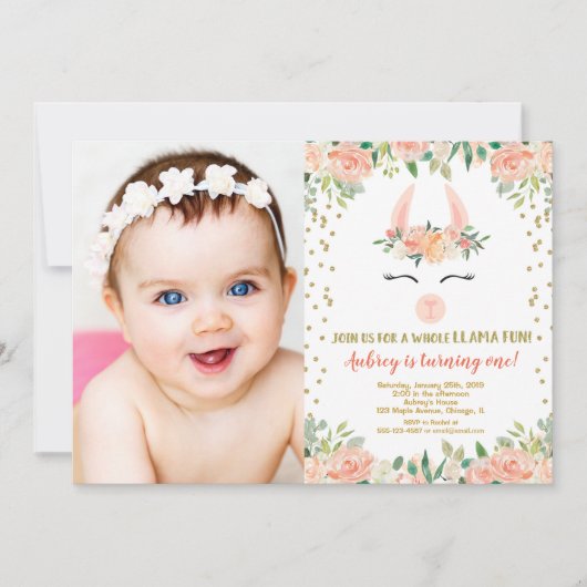 Llama-verjaardagsfeest, florele schattige lama-fot kaart