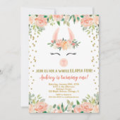 Llama verjaardagsfeestje, bloemengoud glitter meis kaart (Voorkant)