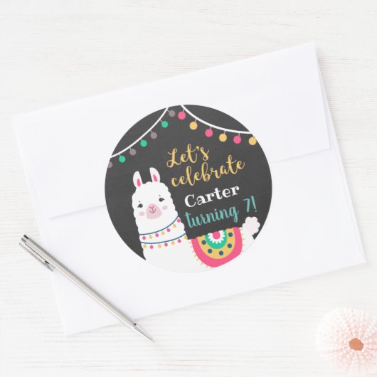 Llama-verjaardagsstickers Ronde Sticker (Envelop)