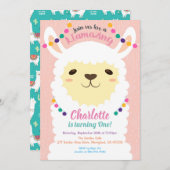 Llama-verjaardagsuitnodiging. Roze alpaca-uitnodig Kaart (Voorkant / Achterkant)