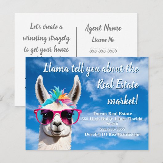 Llama vertelt je hoeveel! Leuke vastgoedmarketing Briefkaart (Voorkant / Achterkant)