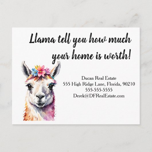 llama vertelt je hoeveel marketing van onroerend g briefkaart (Voorkant)