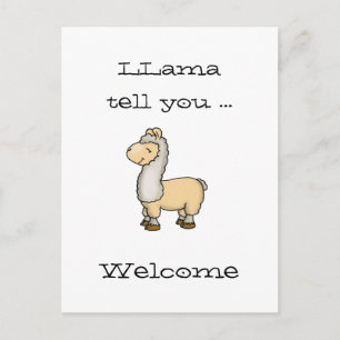 Llama vertelt u - Welkom - Cute Llama-Briefkaart Briefkaart