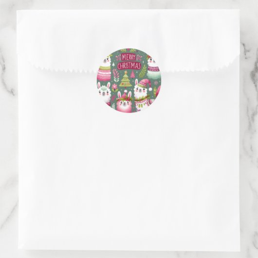 Llama Vrolijk Kerstfeest Ronde Sticker (Tas)
