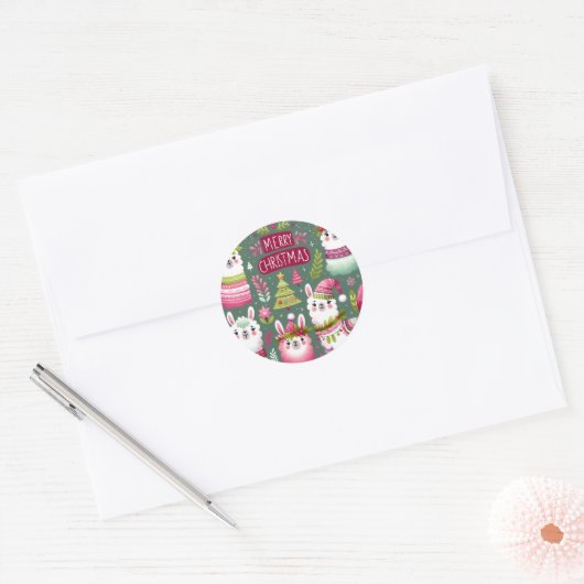 Llama Vrolijk Kerstfeest Ronde Sticker (Envelop)