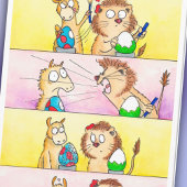 Llama VS Leeuw Pasen wenskaart door N. Janes Kaart