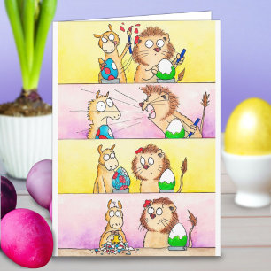 Llama VS Leeuw Pasen wenskaart door N. Janes Kaart