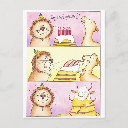 Llama VS Lion Birthday briefkaart door Nicole Jane (Voorkant)