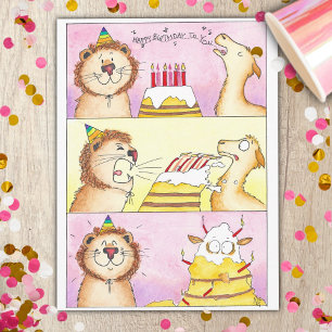 Llama VS Lion Birthday briefkaart door Nicole Jane