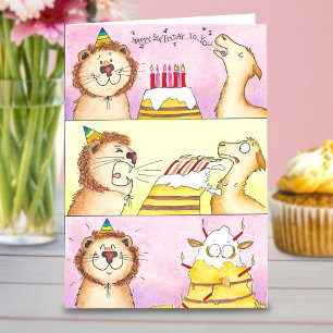 Llama VS Lion Birthday wenskaart Kaart