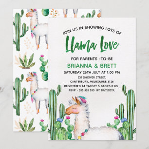 Llama Waterverf Baby shower uitnodiging