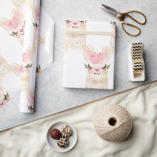 Llama Waterverf Roze Gold Modern Wrapping Paper Cadeaupapier (Crafts)