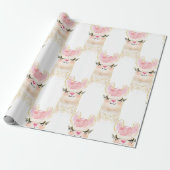Llama Waterverf Roze Gold Modern Wrapping Paper Cadeaupapier (Uitgerold)