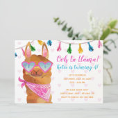 Llama Wearing Sunbril Birthday Party Invitation Kaart (Staand voorkant)