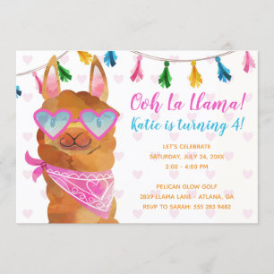 Llama Wearing Sunbril Birthday Party Invitation Kaart