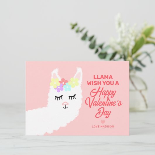 Llama wenst u een gelukkige Valentijnse klaslokaal Feestdagenkaart (Staand voorkant)