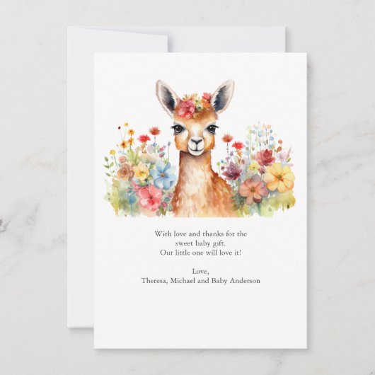 Llama Wildflower Baby shower Dank u kaart (Voorkant)