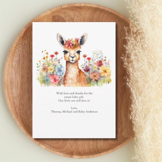 Llama Wildflower Baby shower Dank u kaart