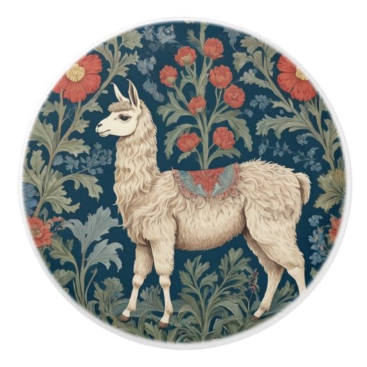 Llama William Morris stijl Left Facing Keramische Knop (Voorkant)